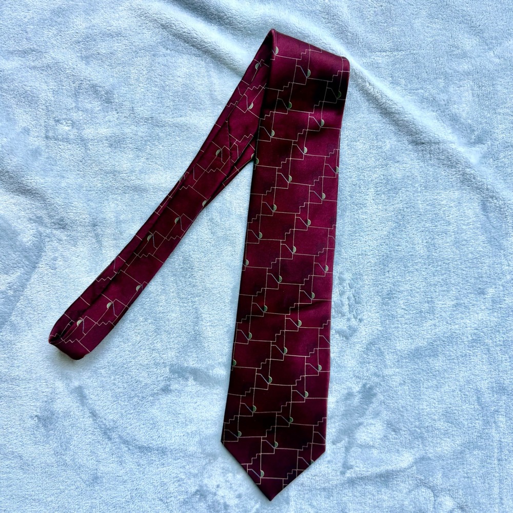 Graham & Lockwood Necktie Mens OS Burgundy Geometric Silk London England Vintage